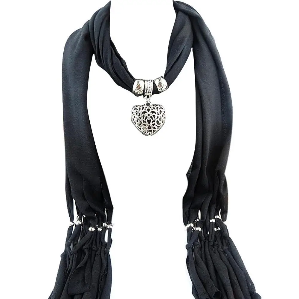 

New scarf women winter Stylish Girl Heart Gemstone Necklace Scarf Lady Tassel unique Elegant design quality Warm Scarves