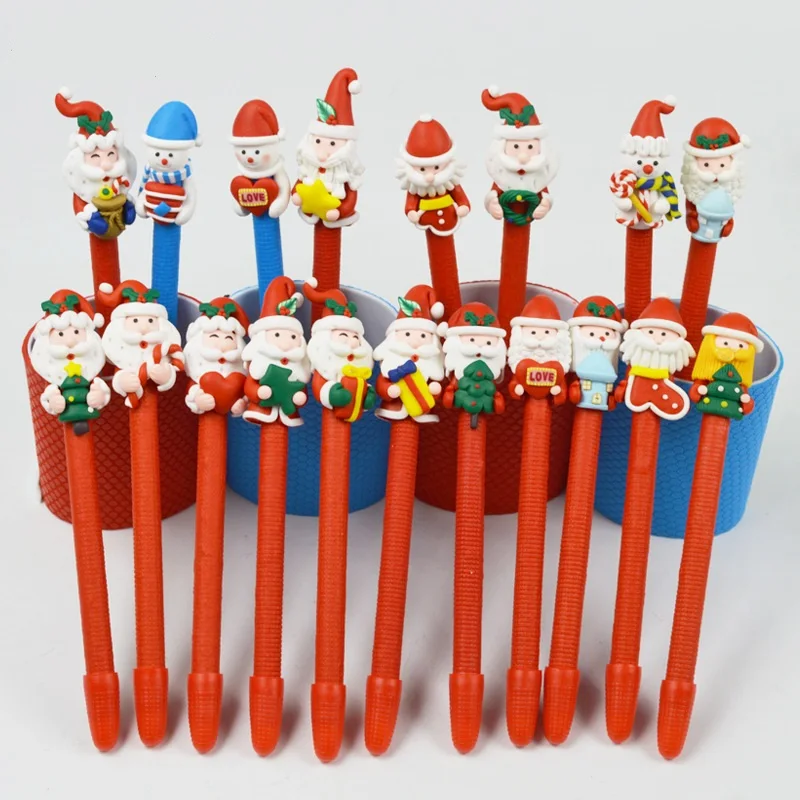 

Christmas Creative cartoon Soft Pottery pen Student Prize Santa Claus Snowman Soft Ceramic Ballpoint Pen 20pcs/lot