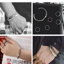 Регулируемые серебряные мужские браслеты из нержавеющей стали, очаровательные Ретро Браслеты, мужские аксессуары в стиле хип-хоп, модные ювелирные изделия, подарки