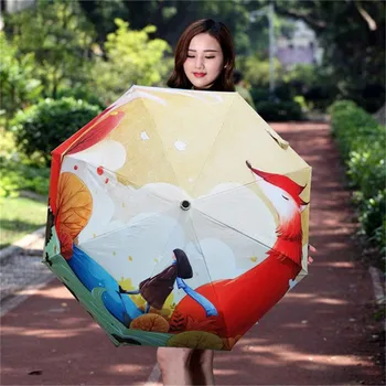 

2020 Cute Illustration Fox Girl Kids Umbrella Parasol Silver Glue Sunscreen UV Protection Women Umbrella Sun/Rain Men Rain Gear