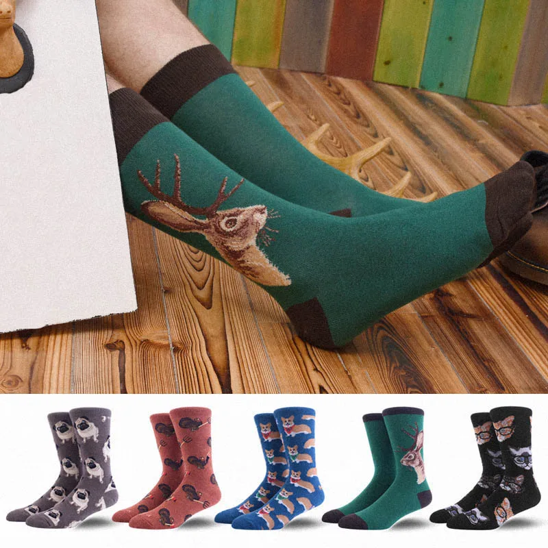 Harajuku hot socks cute fashion men's large size cartoon deer dog cat animal happy funny socks funny man Christmas gift