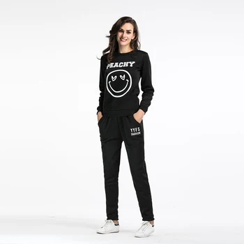 

2019 New Autumn Sports Suit Large Size Sports Suit Printed Sweater Casual Sweater Trousers Two Sets of Women S-XXL