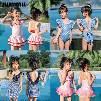 

Girls' Swimsuit Toddler Kids Swimwear for Girls One Piece Swim Dress Cartoon Floral Long Sleeve Children's Bikini Set Backless