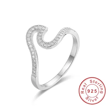 

Original 100% 925 Sterling Silver Irregular wave Simple Rings Fashion Charm gemstone Jewelry Valentine cute girl Gift