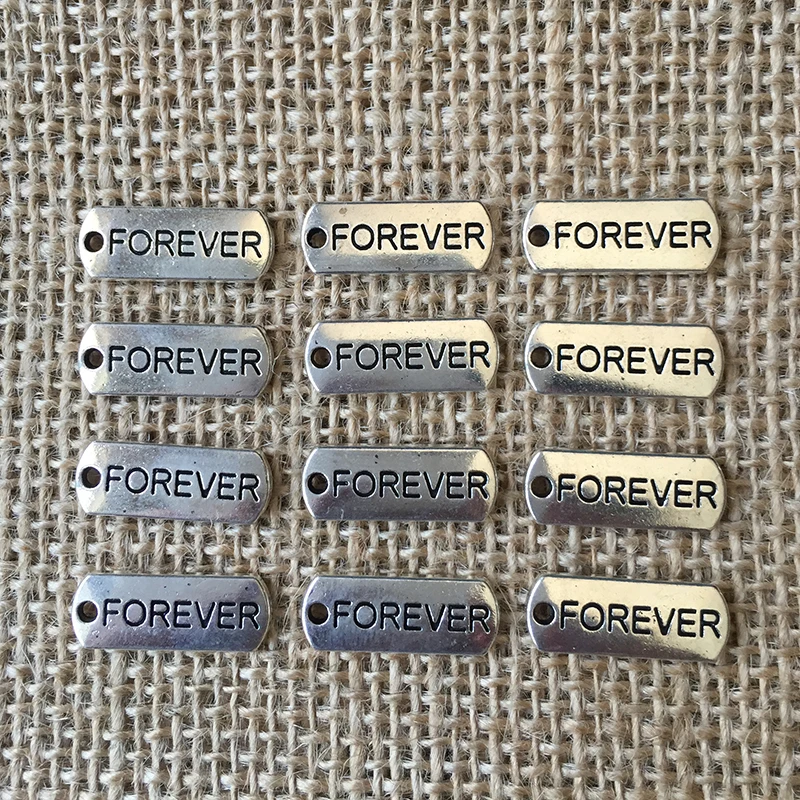 

24 Pcs/lot 21x8mm Alphabet Forever Charms for Jewelry Making Pendant Silver Plated for DIY Necklaces Earrings Bracelets A111