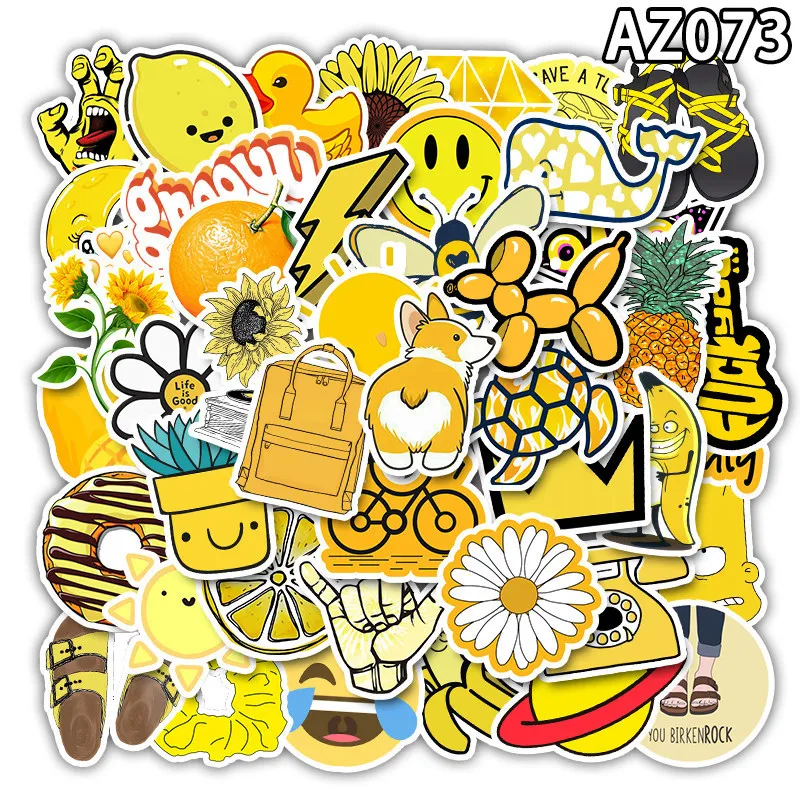 50 Pcs Graffiti Fruit Animal Yellow Series Stickers For Kid Toy