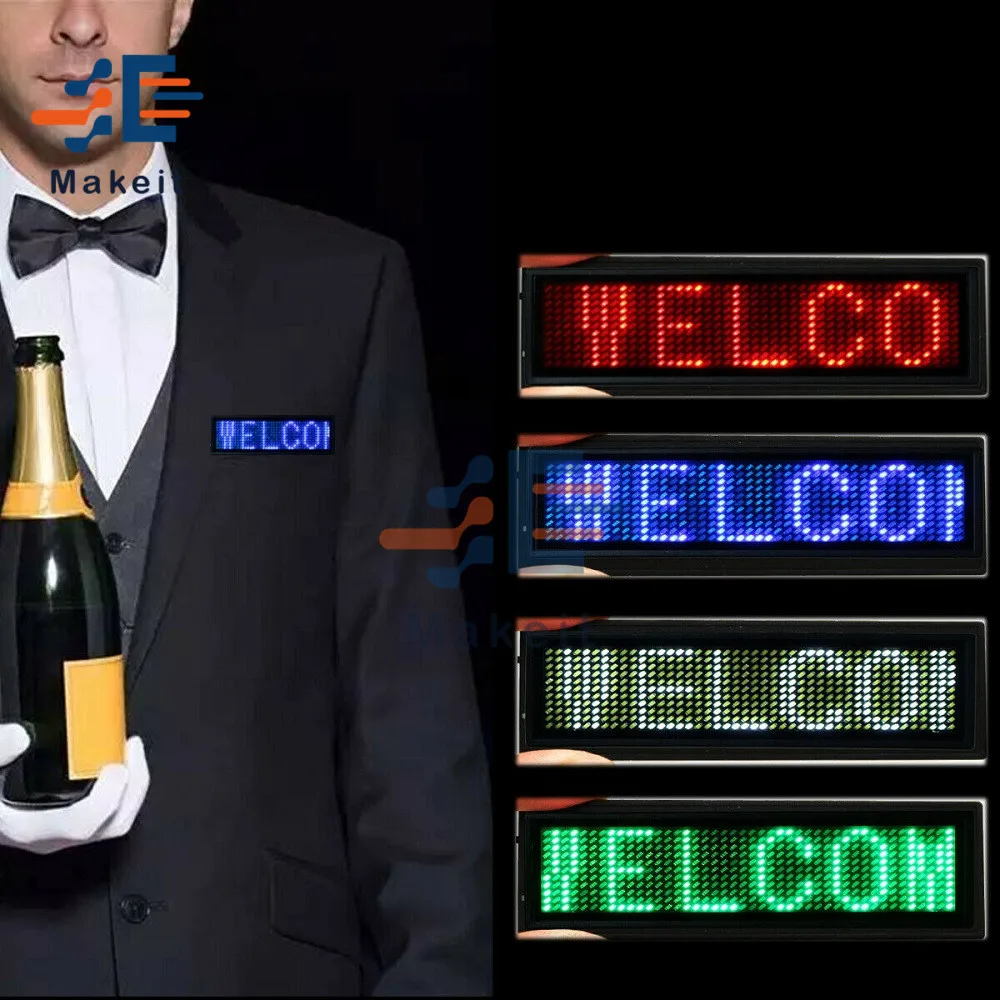 Mini 15 Display Languages Name Badge LED Digital Display Rechargeable Programmable Durable Scrolling Led Tag Sign Badge Module, led digital tube display,led matrix display module