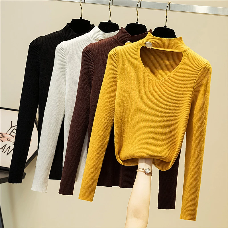 

Pull Femme Solid Knitted Sweaters Pullover Women 2022 New Autumn Winter Long Sleeve Hollow Out Sweater Slim Korean Woman Clothes