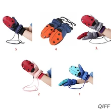 Милые зимние перчатки в горошек с принтом божьей коровки для малышей с толстой плюшевой подкладкой контрастных цветов, теплые лыжные варежки