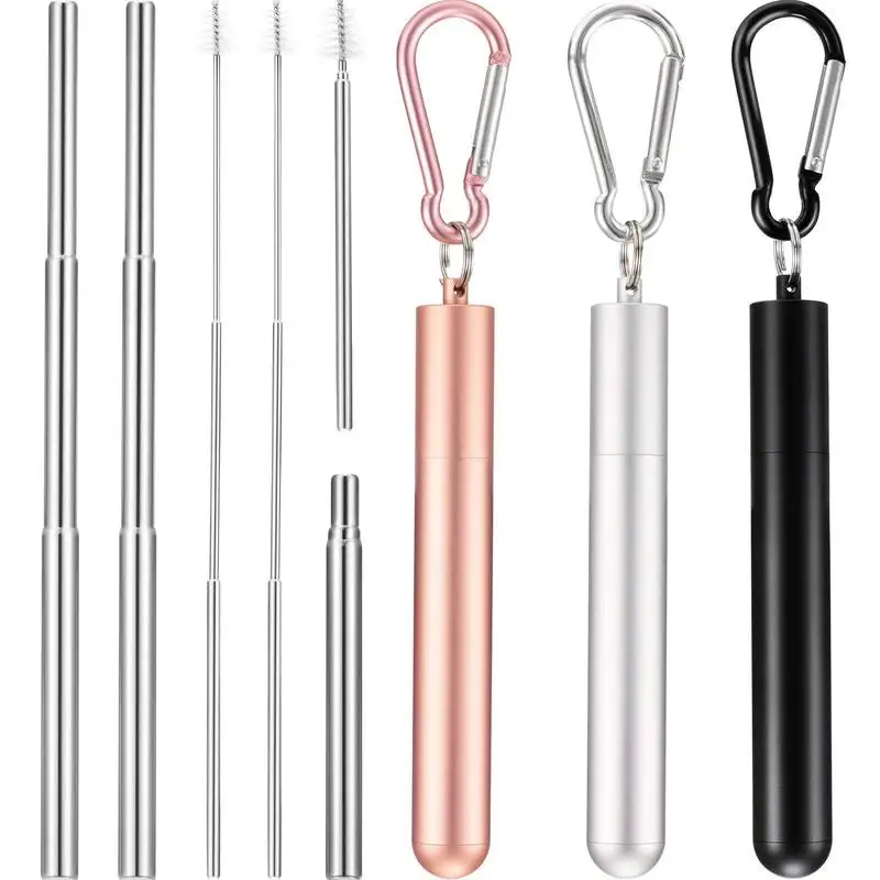 

Round Bottom 304 Stainless Steel Telescopic Straw Set Straw Portable Telescopic Straw