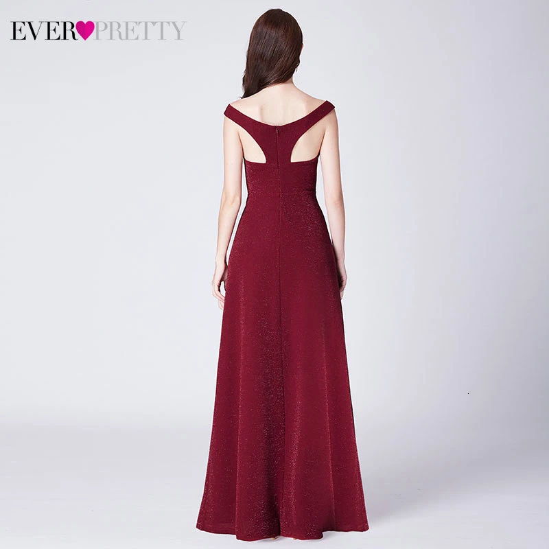Бордовые Вечерние платья Длинные Ever Pretty EP07415BD трапециевидной формы с двойным v-образным вырезом безрукавный с Боковым Разрезом Элегантные Формальные платья Abiye