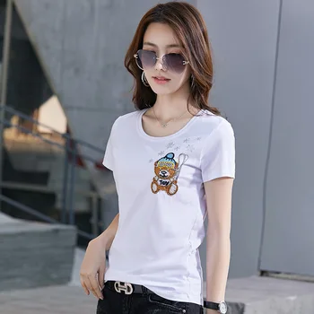

2020 new summer cotton cartoon bear pattern slim women's T-shirt