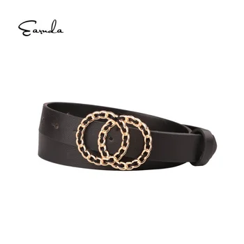 

Earnda High Quality PU Women Designer Belt For Dress Fashion Wild Woven Double Round Buckle Belt For Jeans