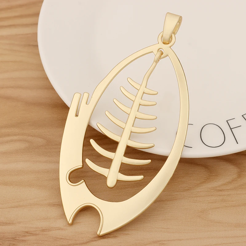 

1 Piece Matt Gold Color Large Halloween 3D Fish Bone Skeleton Charms Pendants for DIY Necklace Jewellery Making 116x59mm