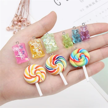 

Colorful Lollipop Sweet Candy Resin Bear Charms Jewelry Making For Women Handmade DIY Keychain Necklace Jewelry Gift 24 Pcs/pack