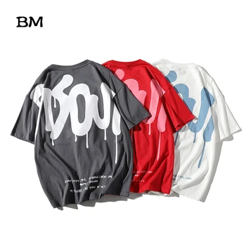 

Harajuku T Shirt Hip Hop Letter Print Cotton Short Sleeve Male 2020 Kpop Korean Style Clothes Summer Fashions Tops Men