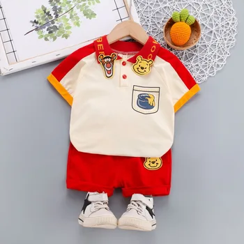 2021 Toddler Kids Short Sleeve Polo T-shirts + Shorts 2pcs Cartoon Mickey Children Baby Boys Girls Summer Tracksuit Clothes Suit 3