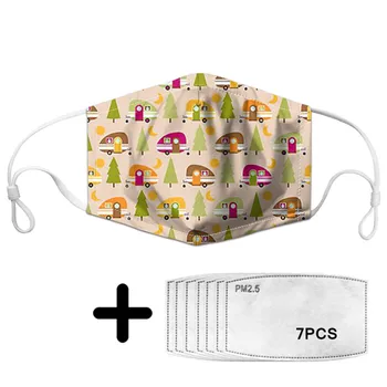 

mascara facial Cartoon Happy Campers Print Kids Mask With PM2.5 Filter Paper Unisex Elastic Breathable Tapabocas dust mask