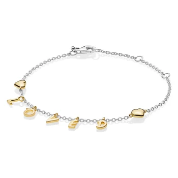 

2019 NEW Luxury 100% 925 Sterling Silver Loved Script Bracelet Shine Gold Charm Chain Original for Women Authentic Jewelry Gift