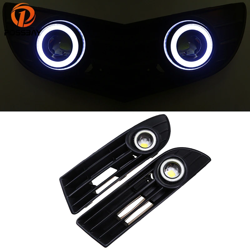 POSSBAY Front Bumper Grille Fog Light Lamp with Angle Eye for VW Polo MK4 9N3 2005-2009 Facelift LED Car Lights | Автомобили и