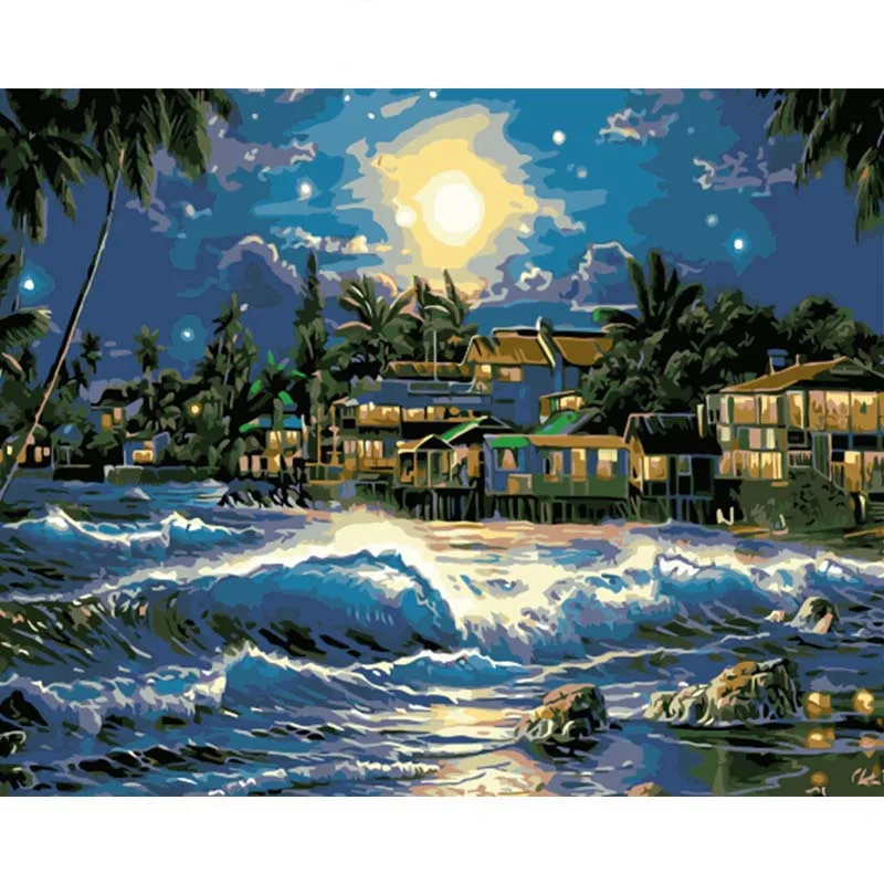 Bay Town.Hand Made Paint High Quality Canvas Beautiful Painting By Numbers Surprise Gift Great Accomplishment (2) | Дом и сад