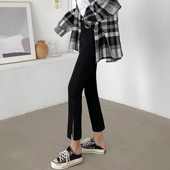 

2019 autumn and winter new Korean version of the retro high waist straight jeans female students were thin and wild split nine p