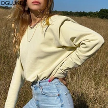 Special Price DGLUKE Long Sleeve Loose Cotton T-shirt Women High Street O-Neck Padded Shoulder Oversized Tees Pullover Tops Sweatshirt Yellow Special Price DGLUKE Long Sleeve Loose Cotton T-shirt Women High Street O-Neck Padded Shoulder Oversized Tees Pullover Tops Sweatshirt Yellow
