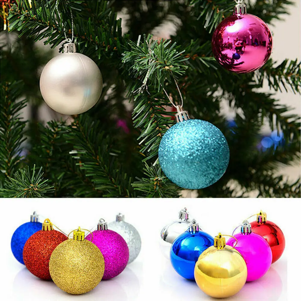 12PCS Glitter Christmas Baubles Xmas Tree Ornament Ball Christmas Decor 60 mm