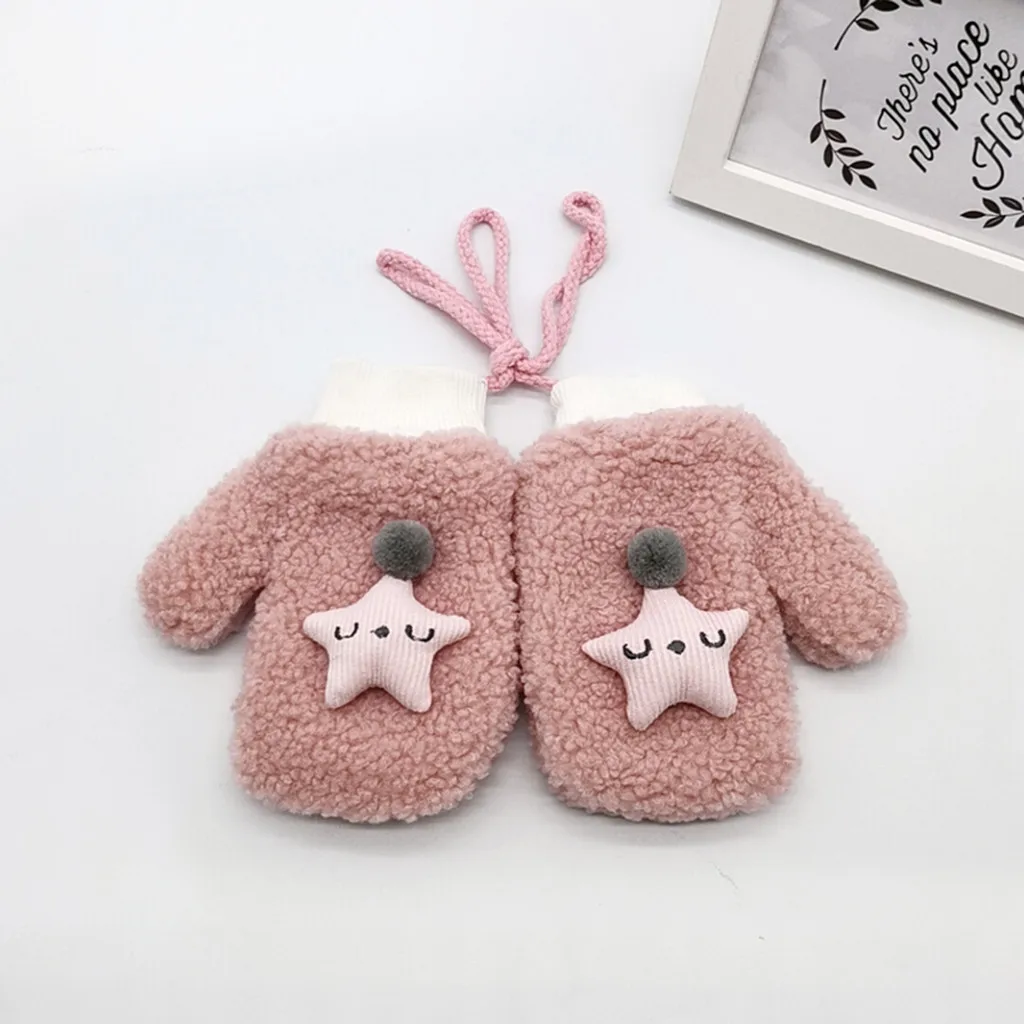 Winter Women Gloves Halter Total Warm Plush Casual Female Gloves Finger Stars Top Cashmere Cartoon Print Cute Gloves