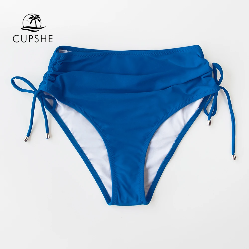 CUPSHE Blue Side Ruched High Waisted Bikini Bottom Women Sexy Single