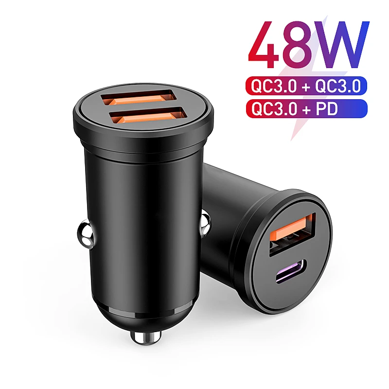 Mini USB Car Charger Quick Charge 4.0 PD 3.0 48W Fast Charging Charger For iPhone 12 Pro 11 Huawei Xiaomi Mi Type C Mobile Phone 5v 1a usb