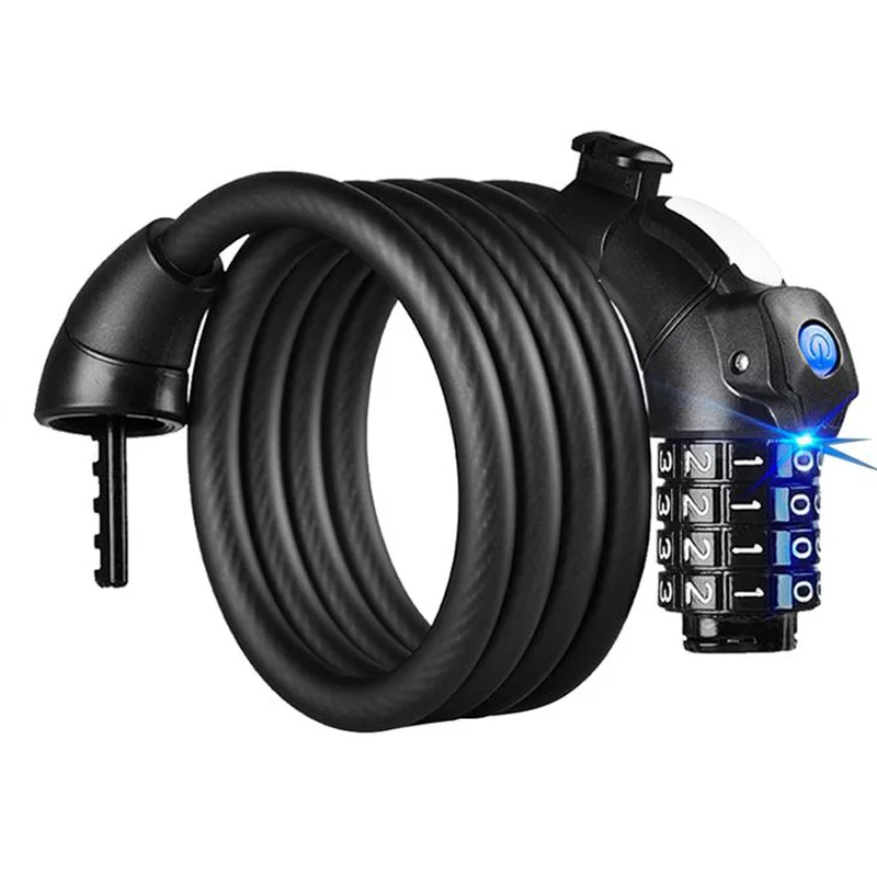 1.5M Led Light Anti Theft Bike Lock Steel Wire Safe Bicycle Cable Lock Mtb Mountain Road Bicycle