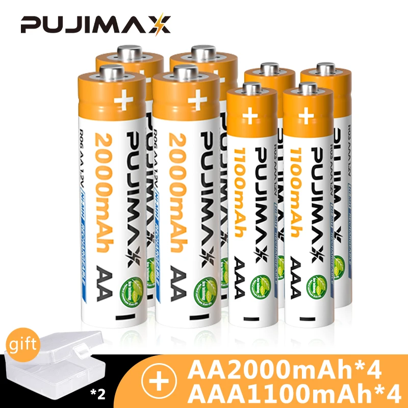 PUJIMAX AA/AAA Battery Pack 1.2V Ni MH Rechargeable Batteries 2000mAh