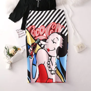 

Fashion cartoon print Tube skirt women's summer new step skirt sweet versatile office lady Body skirt female Falda WA527