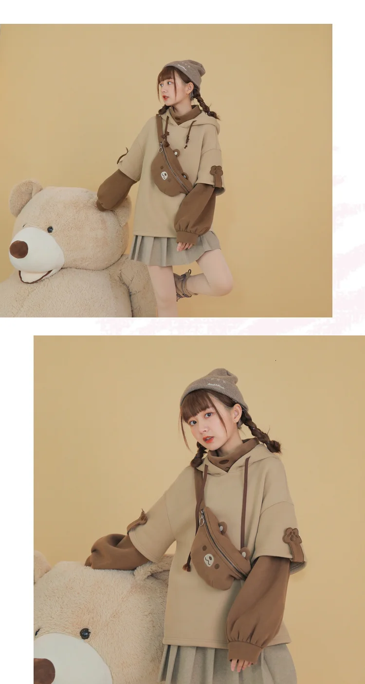 Kawaii/худи в стиле Лолиты Mori для девочек; коллекция года; Сезон Зима; теплый свободный милый свитер в стиле пэчворк с рукавами; японский костюм для школьниц
