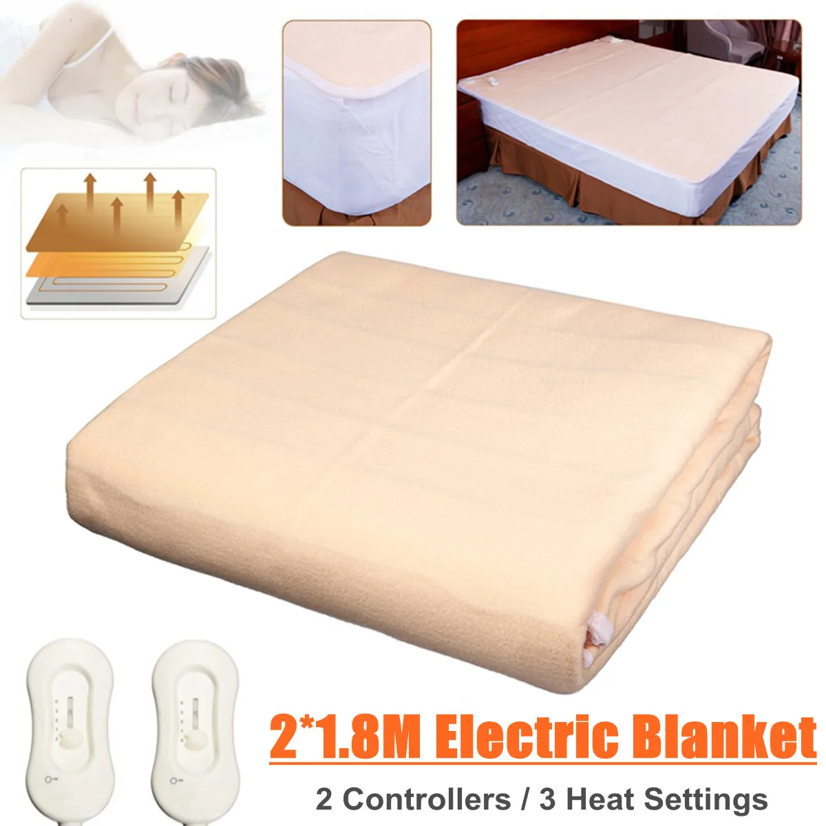 

200x180cm Fully Fitted Electric Heated Blanket Under Cover Heating Mattress Body Warmer Winter Warm Blanket Dual Controller 220V