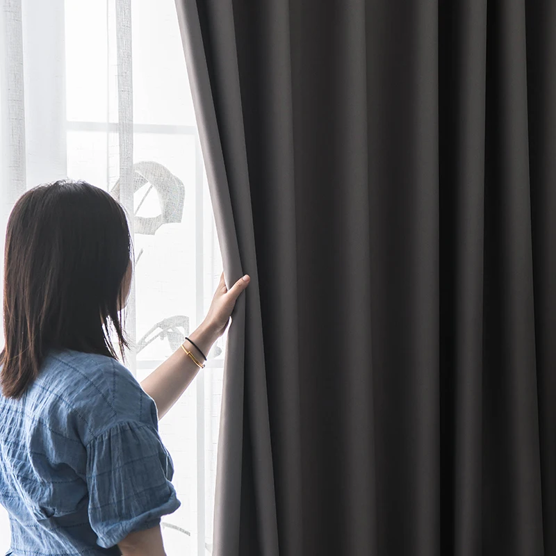 

Simple modern Nordic custom living room bedroom window finished floor shading curtains fresh solid color curtains