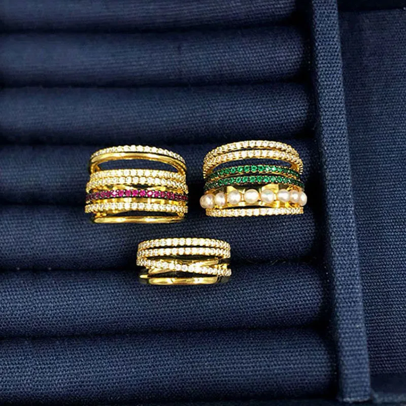 

AAA Quality Fashion Mosaic Cubic Zircon Multilayer Line Circle S925 Silver Ring For Women Bride Luxury Fidelity Jewelry