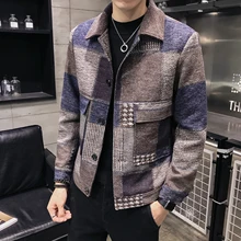 Осенне-зимнее Мужское пальто, толстые теплые шерстяные пальто, мужские клетчатые шерстяные куртки, брендовая одежда