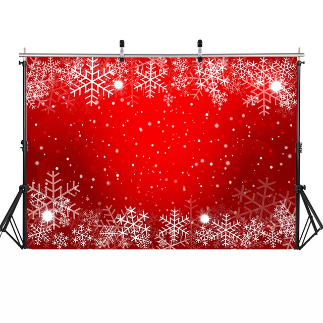 Haoyiyi 10x8ft Merry Christmas and Happy New Year Backdrop Halos Bokeh Snowflake Snow Flake Red Background Photography Girl Boy Xmas Eve Winter Party Photo Shoot Photobooth Photographers 