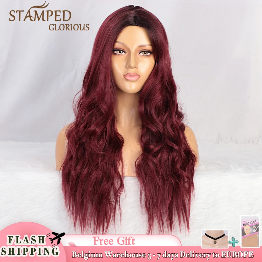 Synthetic Wigs Nature-Wave-Wig Black Long Middle-Part Ombre 26inches Red Glorious 