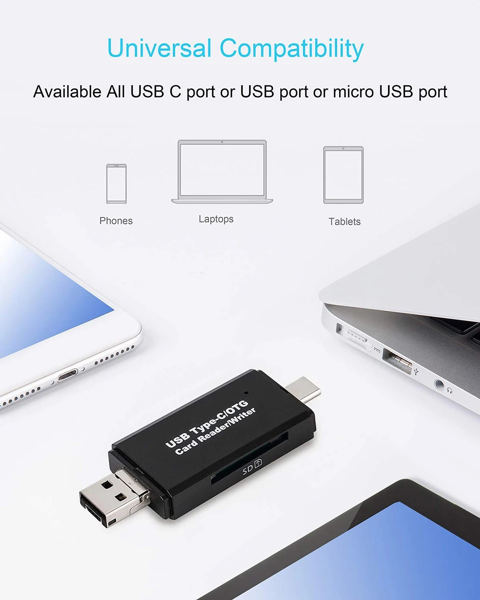 SD Card Reader USB C Card Reader 3 In 1 USB 2.0 TF/Mirco SD Smart Memory Card Reader Type C OTG Flash Drive Cardreader Adapter