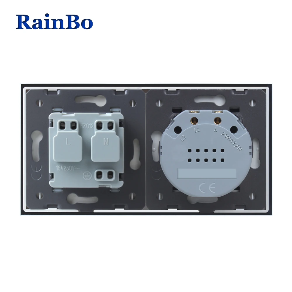 RainBo роскошный-сенсорный экран-управление закаленное-хрустальное стекло-панель настенный светильник 1ганг-1way сенсорный выключатель+ ЕС настенная розетка A29118ECW/B