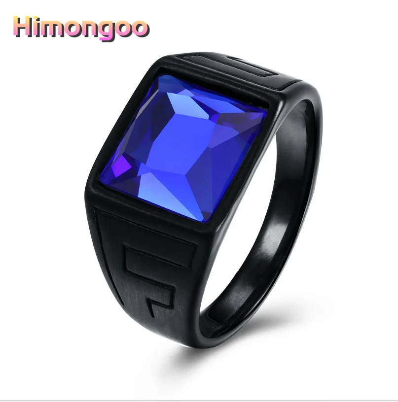 

Vintage Black Plated Mens 316L Stainless Steel Ring Inlay Sapphire Blue Rhinestone Punk Style Mens Fashion Jewelry