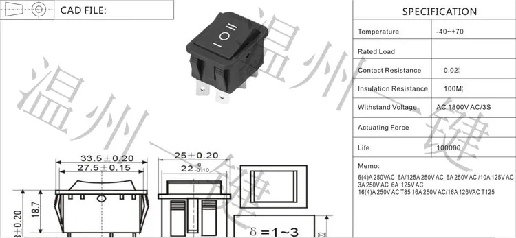 10 шт. 6 контакты KCD4 AC 16A/20A 250 В/125VAC DPDT черная кнопка мгновенного Весна вернулся на /Вкл/Выкл Панель крепление Рокер Лодка выключателей