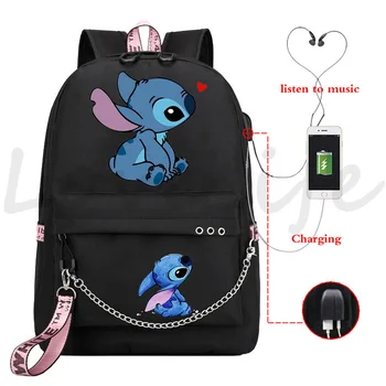 

Stitch Backpack Teenage Girls School Bags Boys Travel Portable USB Charging Backpack Teenagers Book Backpacks