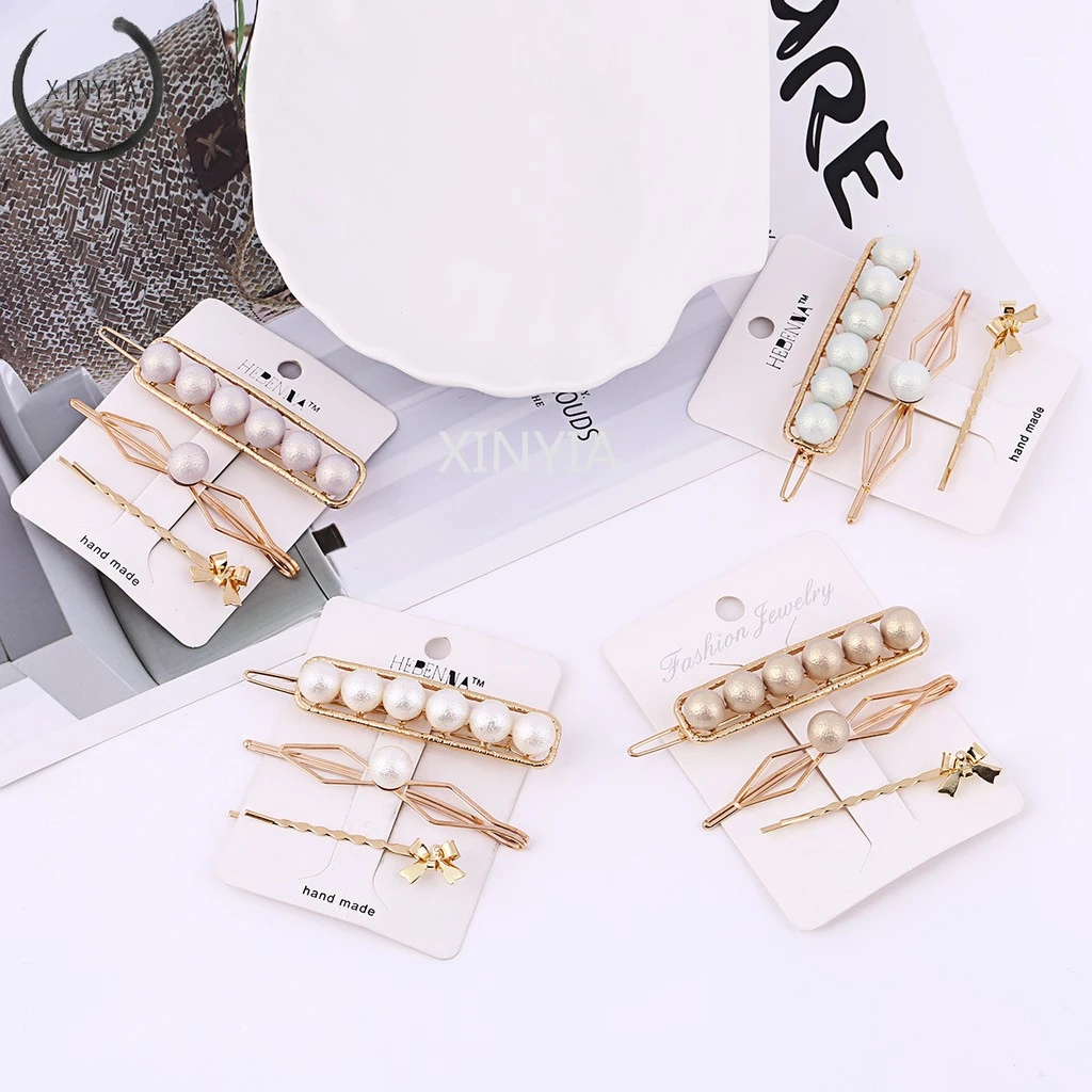 4Pcs / Set of Hairpin Clips with Metal Material and Korean Style Pearls | Украшения и аксессуары