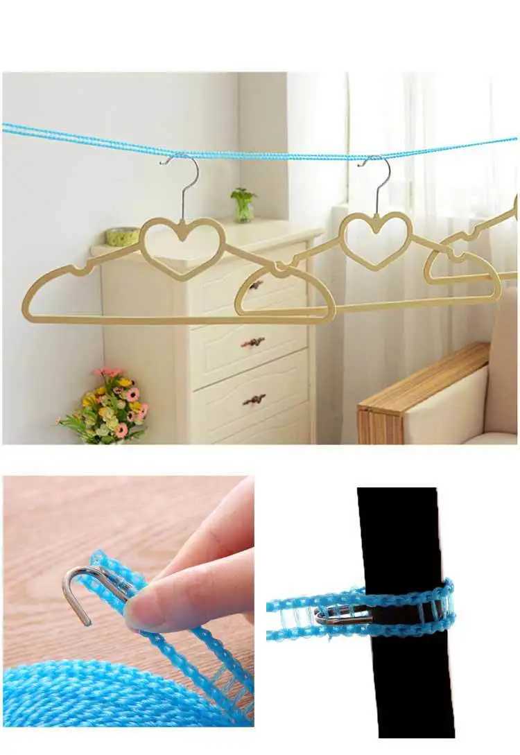 Anti-slip Windproof Clothes Drying Lanyard Fence Type Clothesline Lanyard with Hook Air Dry Lanyard Travel Clothes Lanyard Sub-D