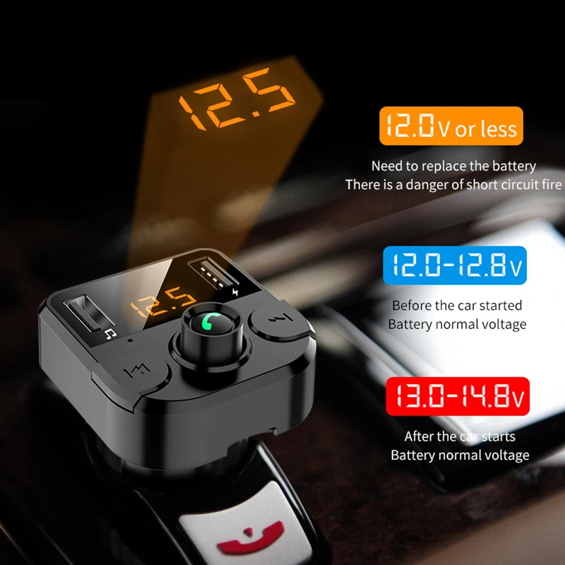 Car MP3 Player Wireless FM Transmitter Bluetooth 5.0 Car Kit Handsfree Calling A2DP Music Playing 2.1A 1A Dual USB Charger