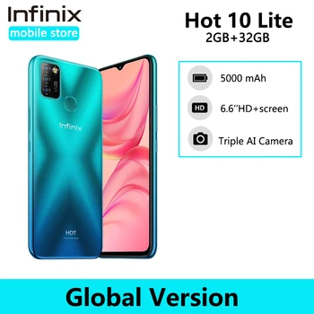 Перейти на Алиэкспресс и купить Глобальная версия Infinix Hot 10 Lite 2 ГБ 32 ГБ смартфон 6,6 дюйма HD 1600*720P аккумулятор 5000 мАч Helio A20 камера 13 МП